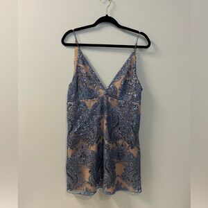 Free People tan and blue sequins mini dress